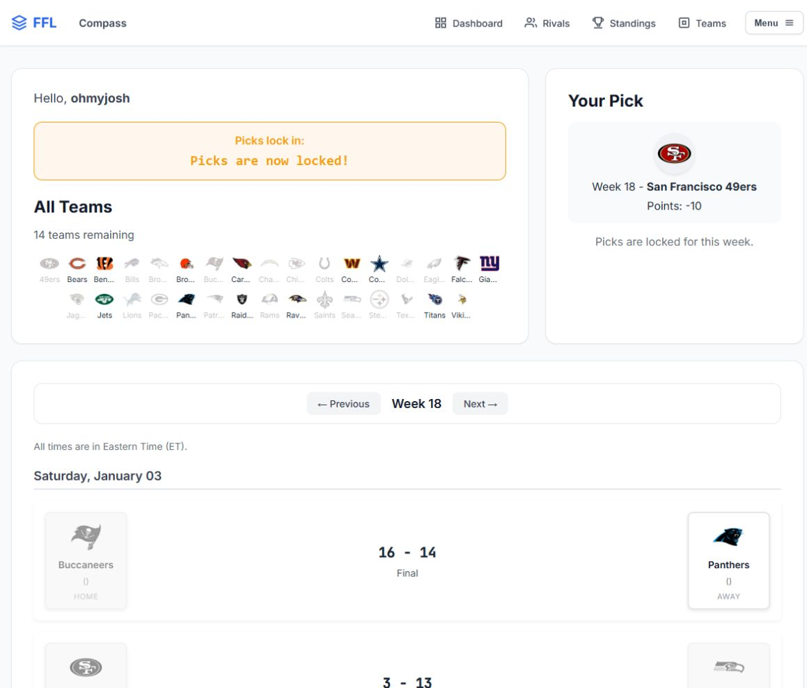 Margin Fantasy Football dashboard showing weekly matchups and pick status